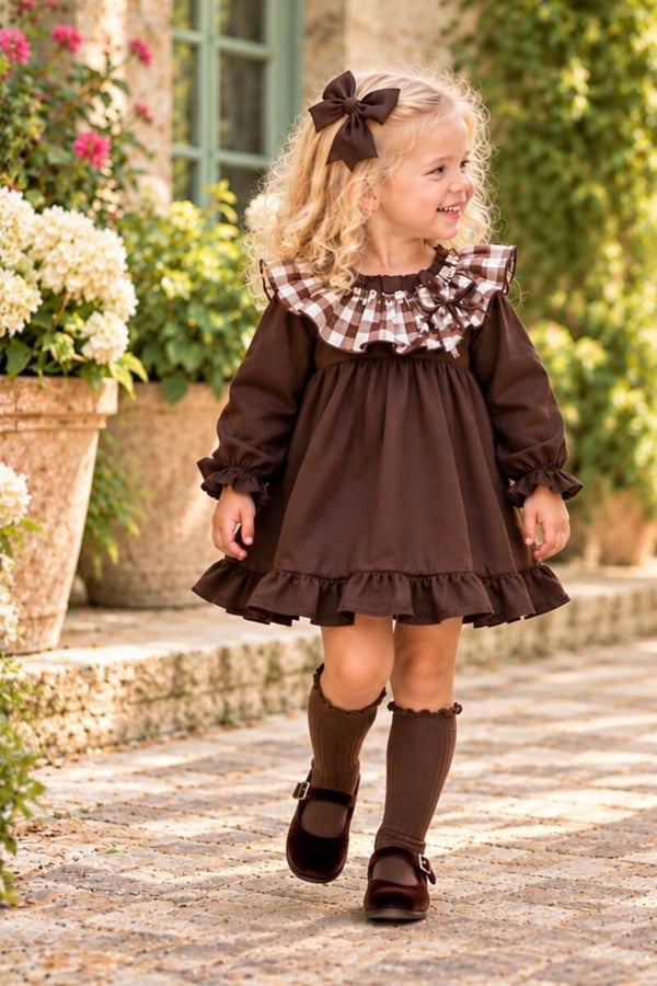 VESTIDO PUNTO CON CUELLO TEJIDO MARRON CHOCOLATE