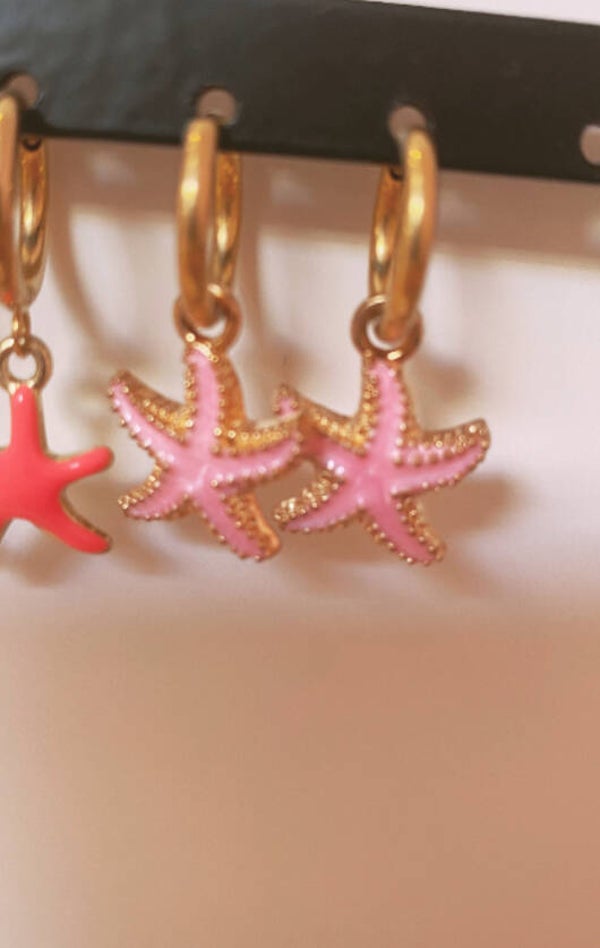 Zeester oorbellen roze