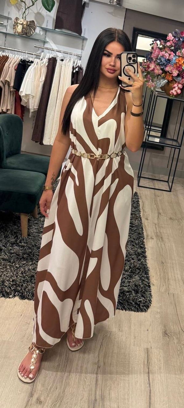 Halter jurk viscose bruin