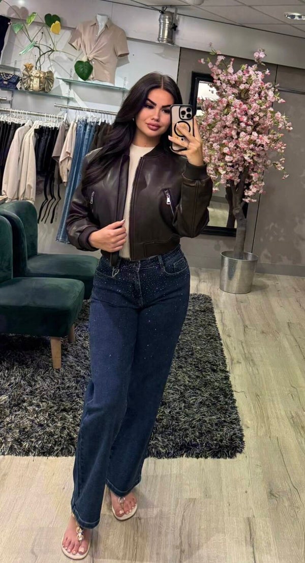 Leather Bomber bruin