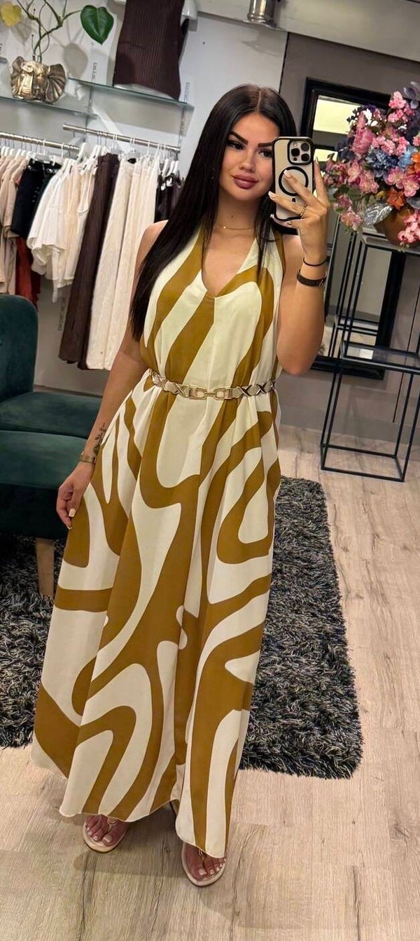 Halter jurk viscose groen