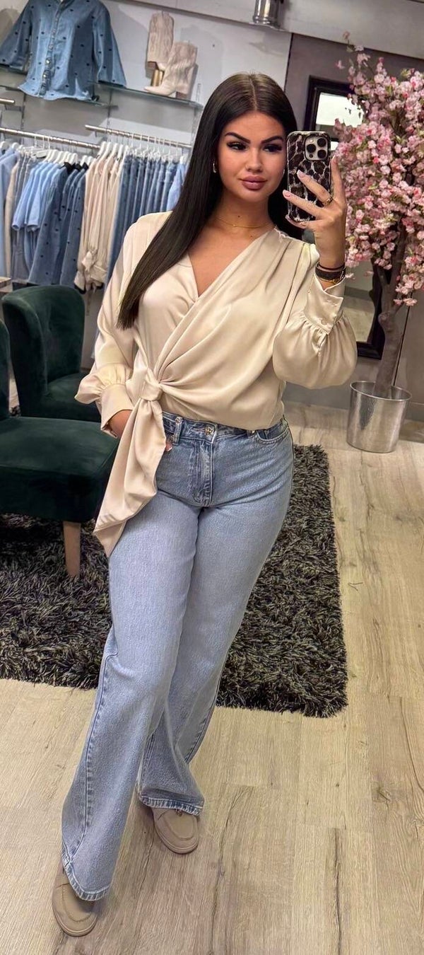 Satijn blouse beige