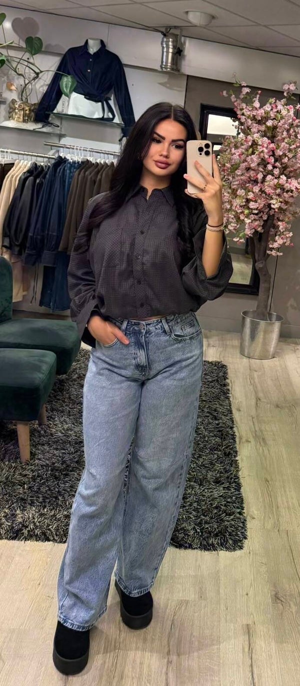 Ruit blouse navy