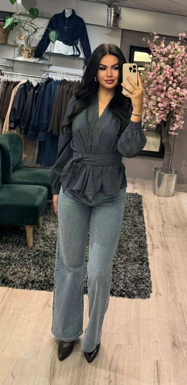 Wikkel blouse navy ruit