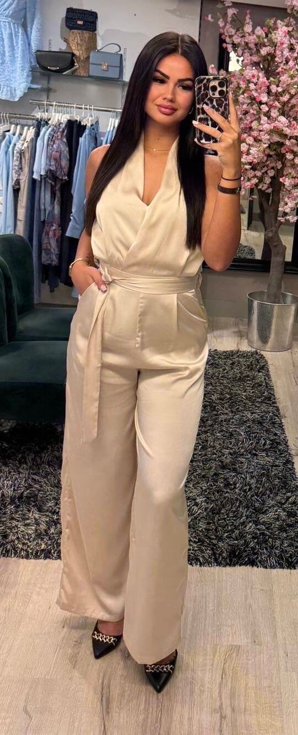 Jumpsuit satijn beige