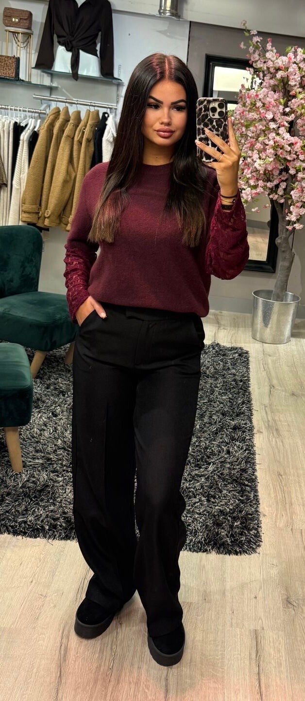 Trui bordeaux kant
