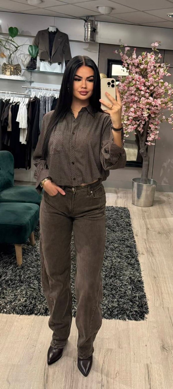 Blouse ruit bruin