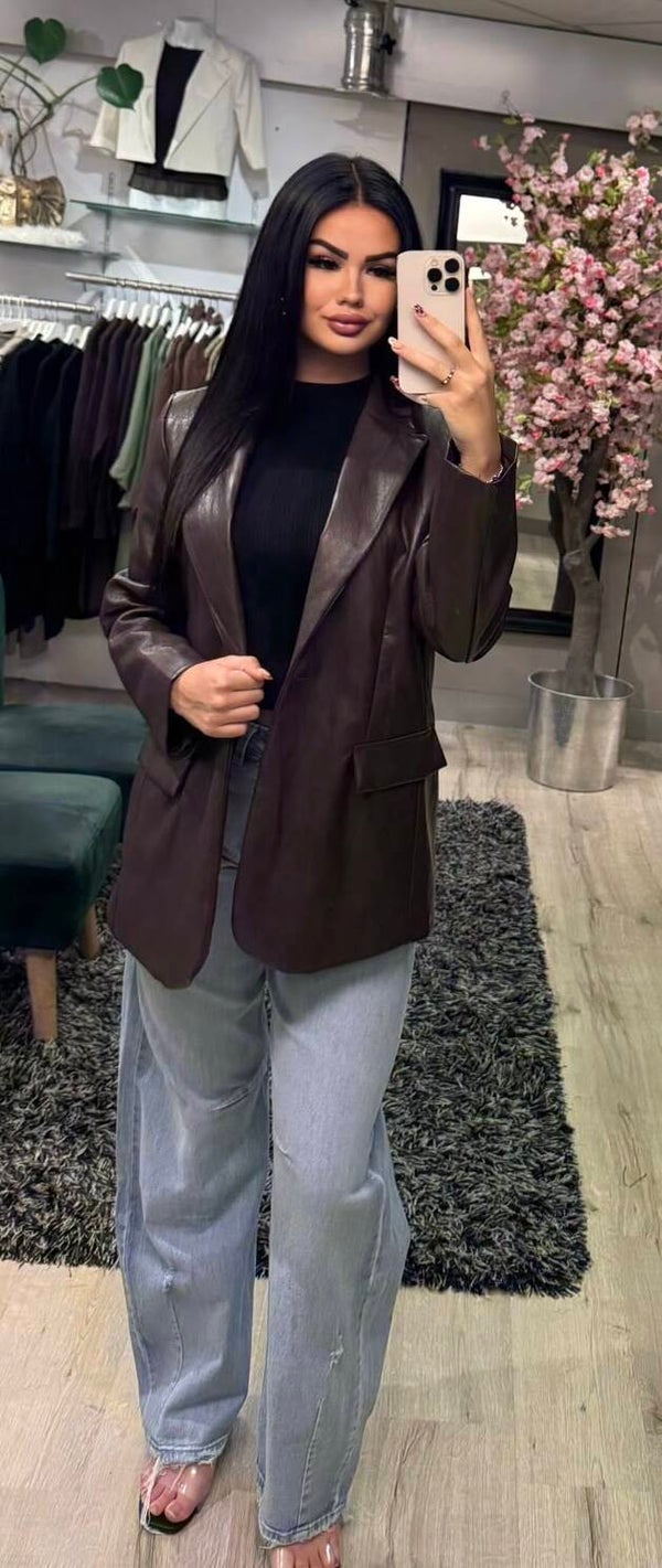 Leather colbert bruin
