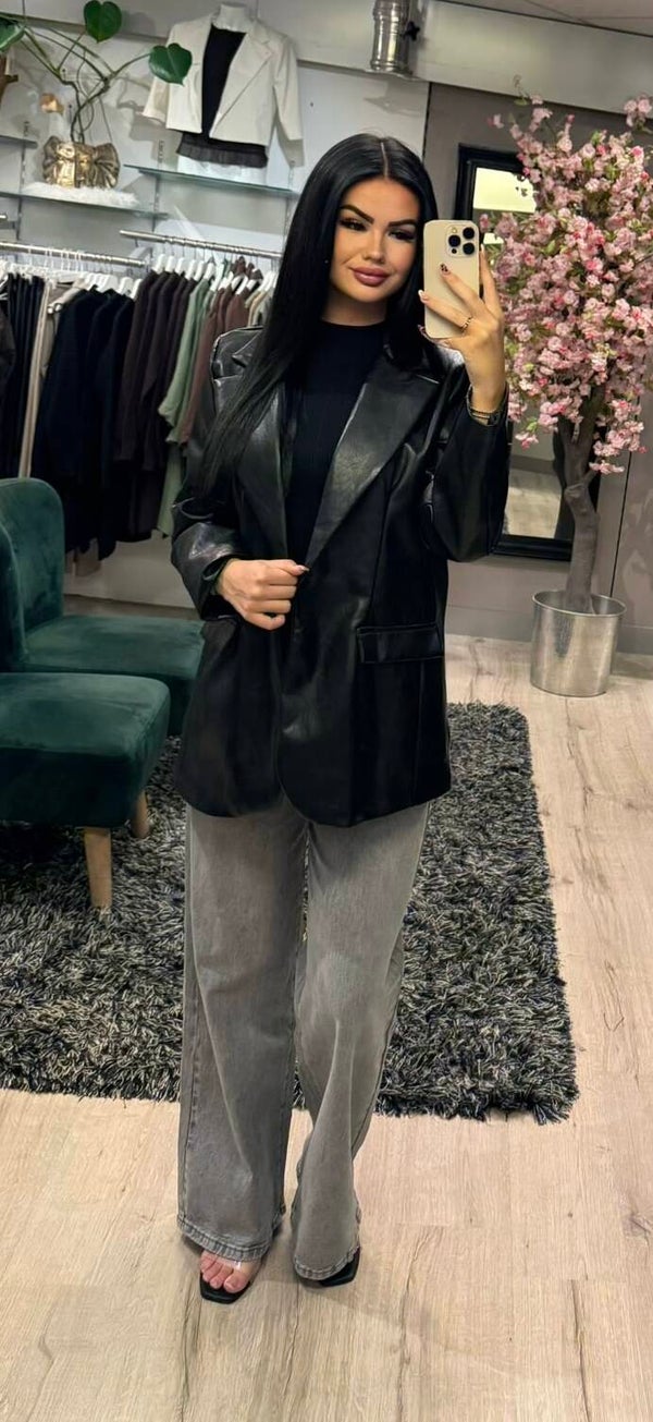 Leather colbert zwart