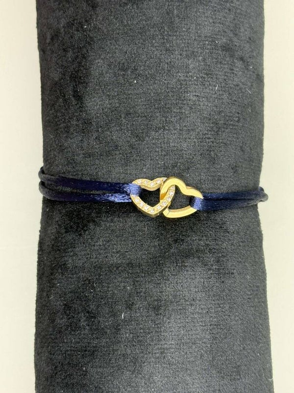 Stoffen Armband Hartjes Donkerblauw/Goud