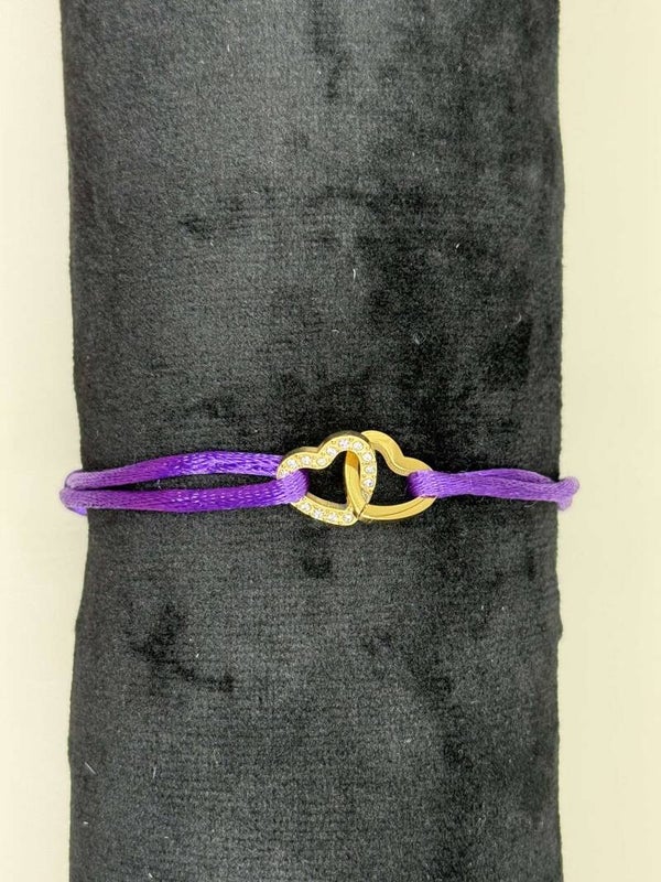Stoffen Armband Hartjes Paars/Goud