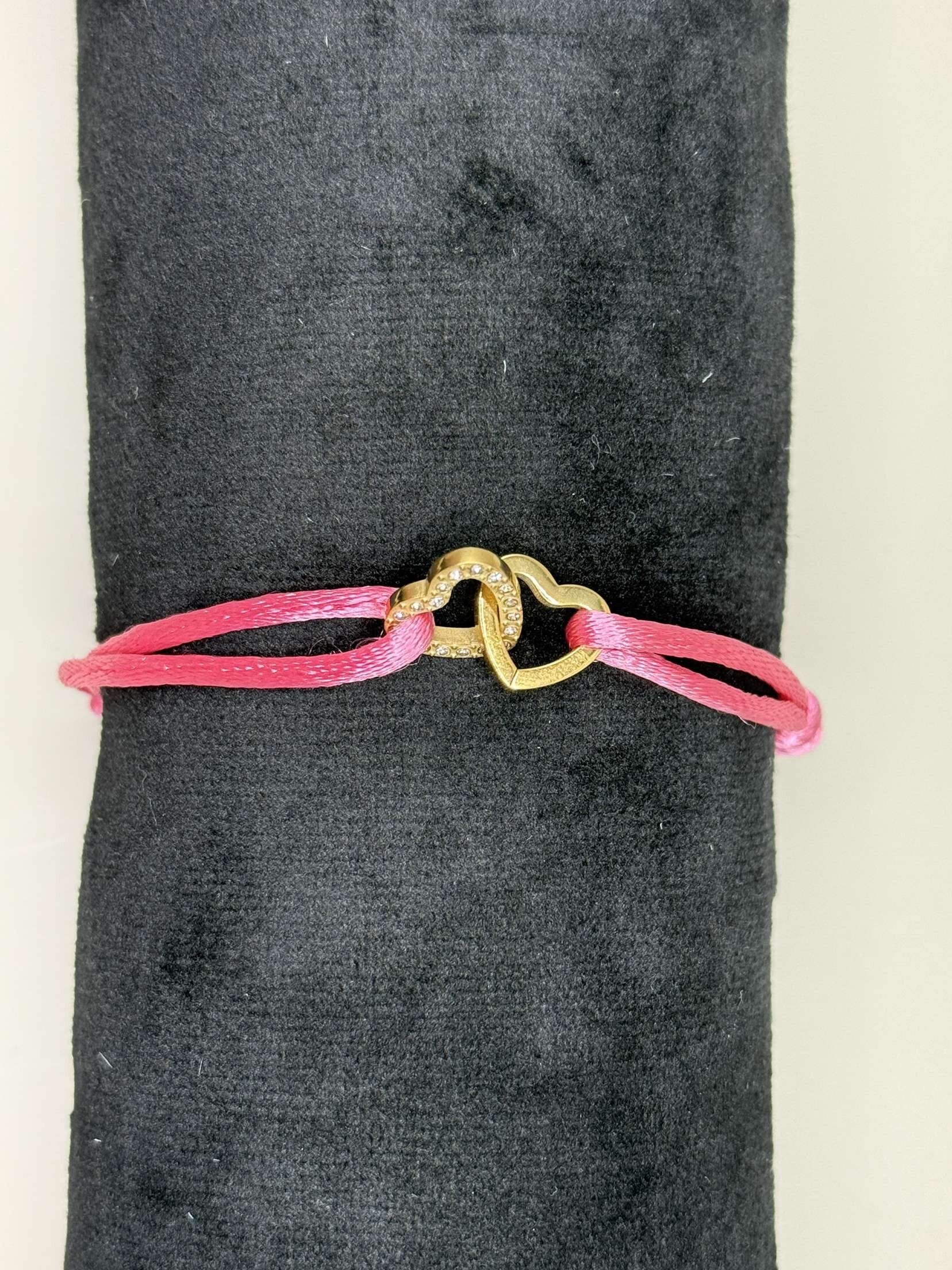 Stoffen Armband Hartje Roze/Goud