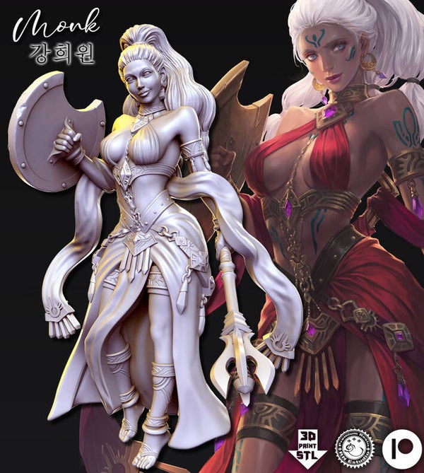 Dungeon Pin-Ups - Monk / 3D Miniatur für Wargaming und Tabletop, DnD, Fantasy