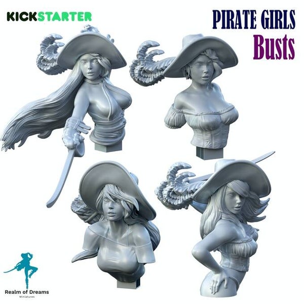 Realm of Dreams Miniatures - Pirate Girls Büsten / 3D Miniaturen für Wargaming und Tabletop, DnD, Fantasy