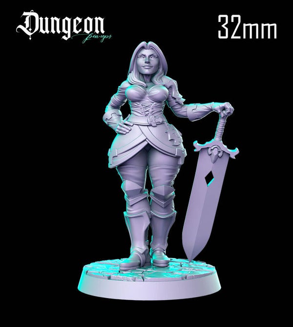 Dungeon Pin-Ups - Kriegerin / 3D Miniatur für Wargaming und Tabletop, DnD, Fantasy