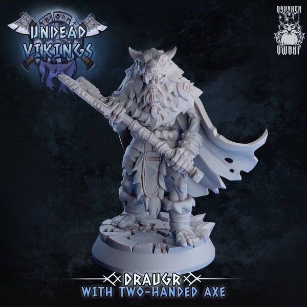 Undead Vikings - Draugr with two handed Axe / 3D Miniatur für Wargaming und Tabletop, DnD, Fantasy