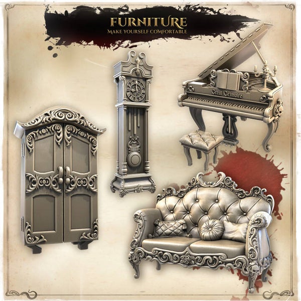 Wicked Hills DnD 5e Campaign - Furniture / 3D Miniaturen für Wargaming und Tabletop, DnD, Fantasy, Cthulhu