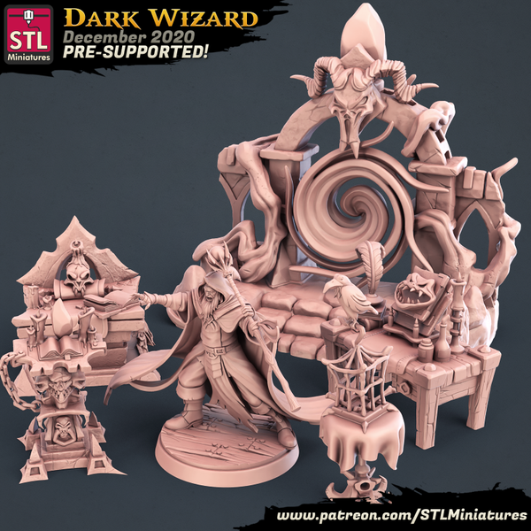 STL Miniatures - Dunkler Zauberer Set / 3D Miniaturen, Wargaming, Tabletop, Fantasy