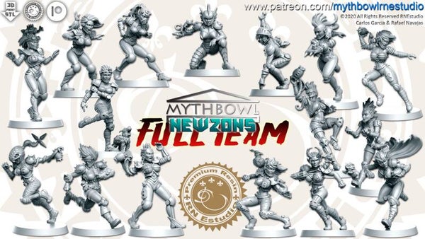 Mythbowl - Newzons Amazonen Team (Fantasy Football) / 3D Miniaturen für Fantasy Football Teams
