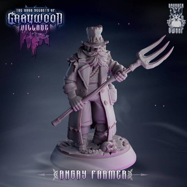 The Dark Secret of Graywood Village - Angry Farmer / 3D Miniatur für Wargaming, Tabletop, DnD, Fantasy