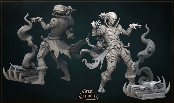 Loge der dunklen Künste - Darius der Totenbeschwörer, Schülerin & Geister / 3D Miniaturen für Wargaming und Tabletop, DnD, Fantasy
