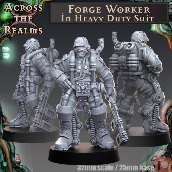 Grimdark Citizens - Forgeworker in heavy Suit / 3D Miniatur für Wargaming und Tabletop, Sci-Fi, Grimdark