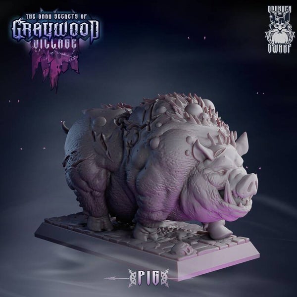 The Dark Secrets of Graywood Village - Pig / 3D Miniatur für Wargaming, Tabletop, DnD, Fantasy