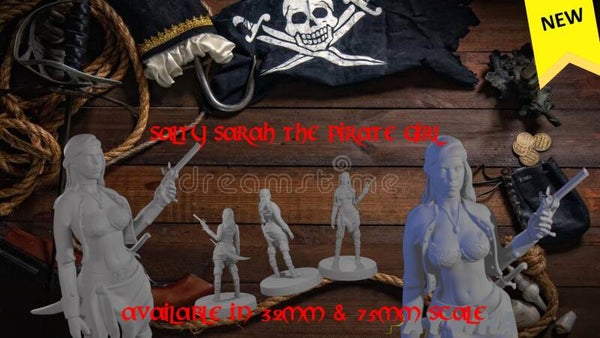 Salty Sarah the Pirate Girl / 3D Miniatur für Wargaming und Tabletop, DnD, Fantasy