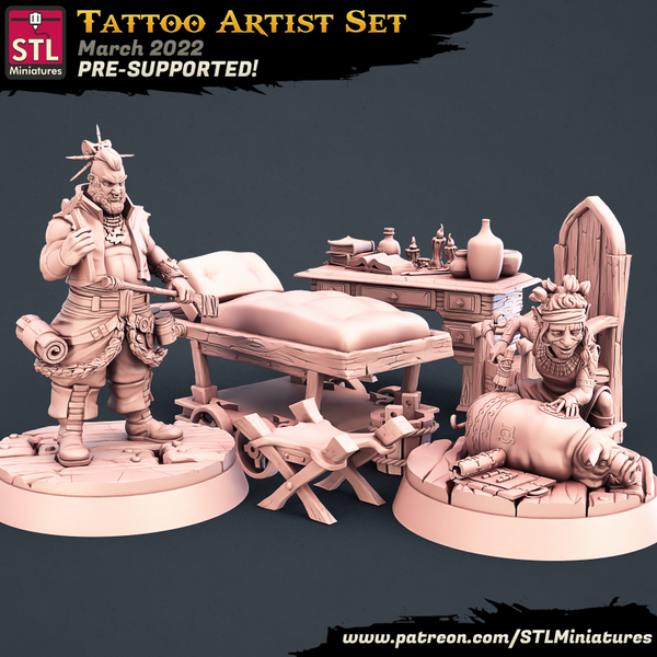 STL Miniatures - Tattoo Künstler Set / 3D Miniaturen, Wargaming, Tabletop, Fantasy