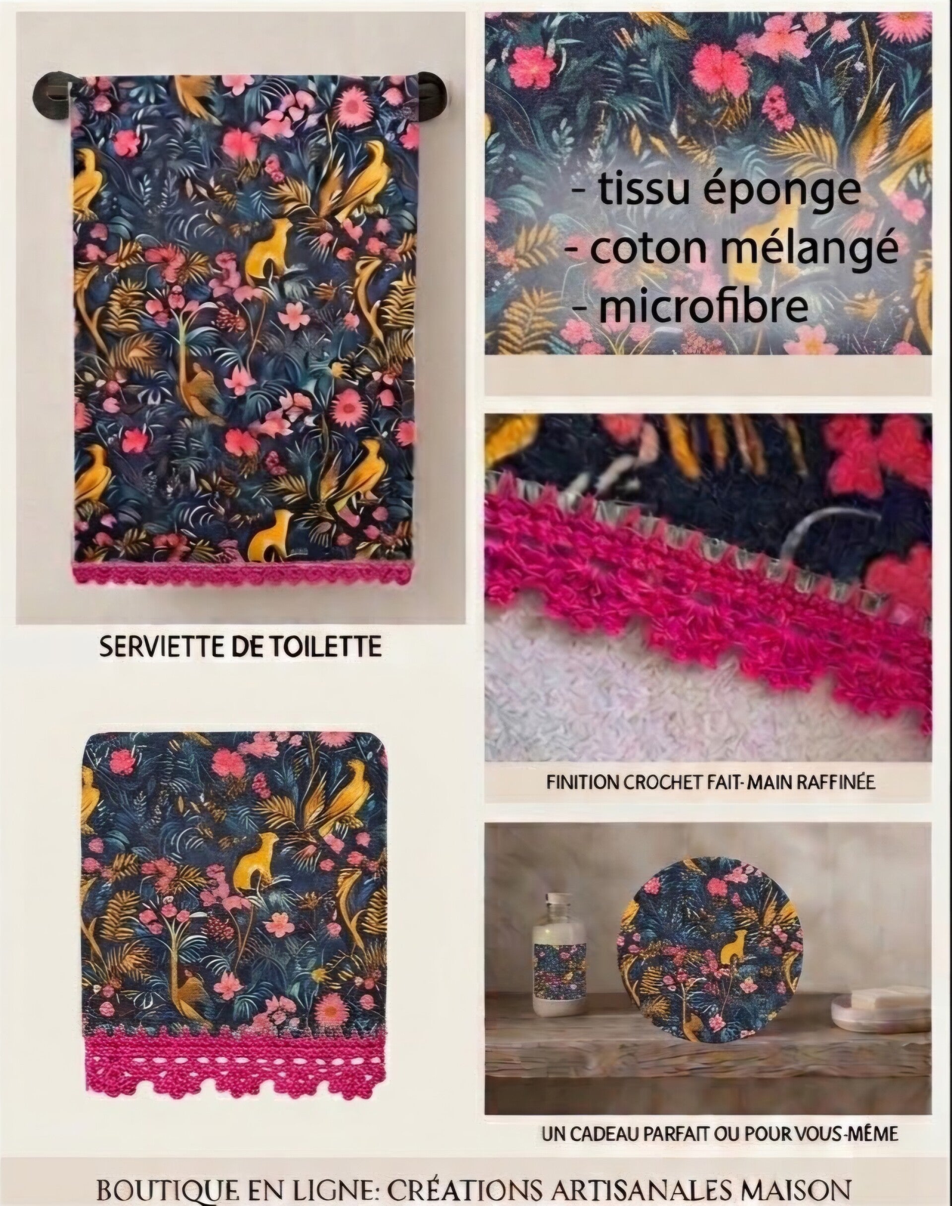 Serviette/torchon bordure crochetée main