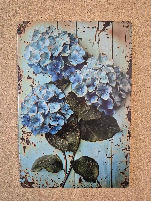 Plaque aluminium les hortensias bleus