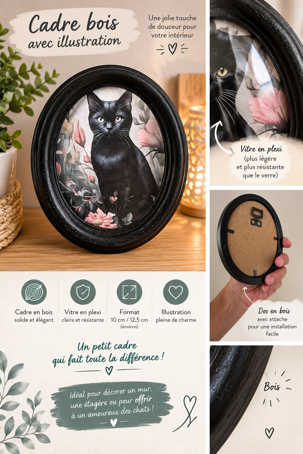 Cadre avec illustration le chat noir