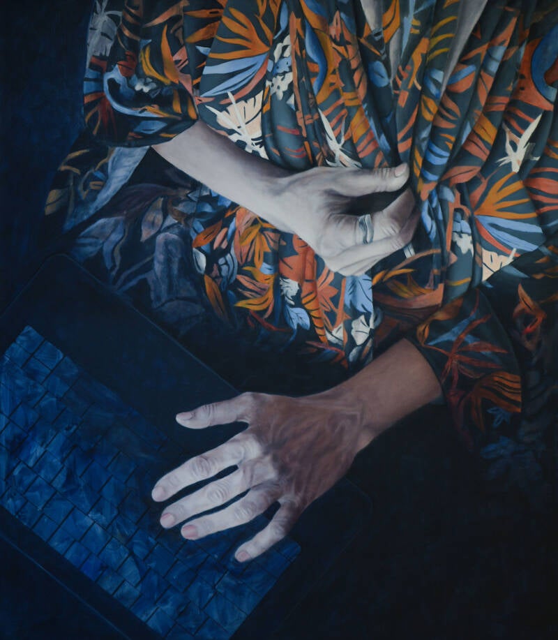 Laptop Light 14, oil on canvas, 150x130 cm, 2024.