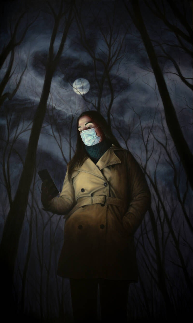 Smartphone Light 20, oil on canvas, 200x120 cm, 2020.