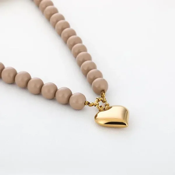 Kralen Ketting Hart  - Beige