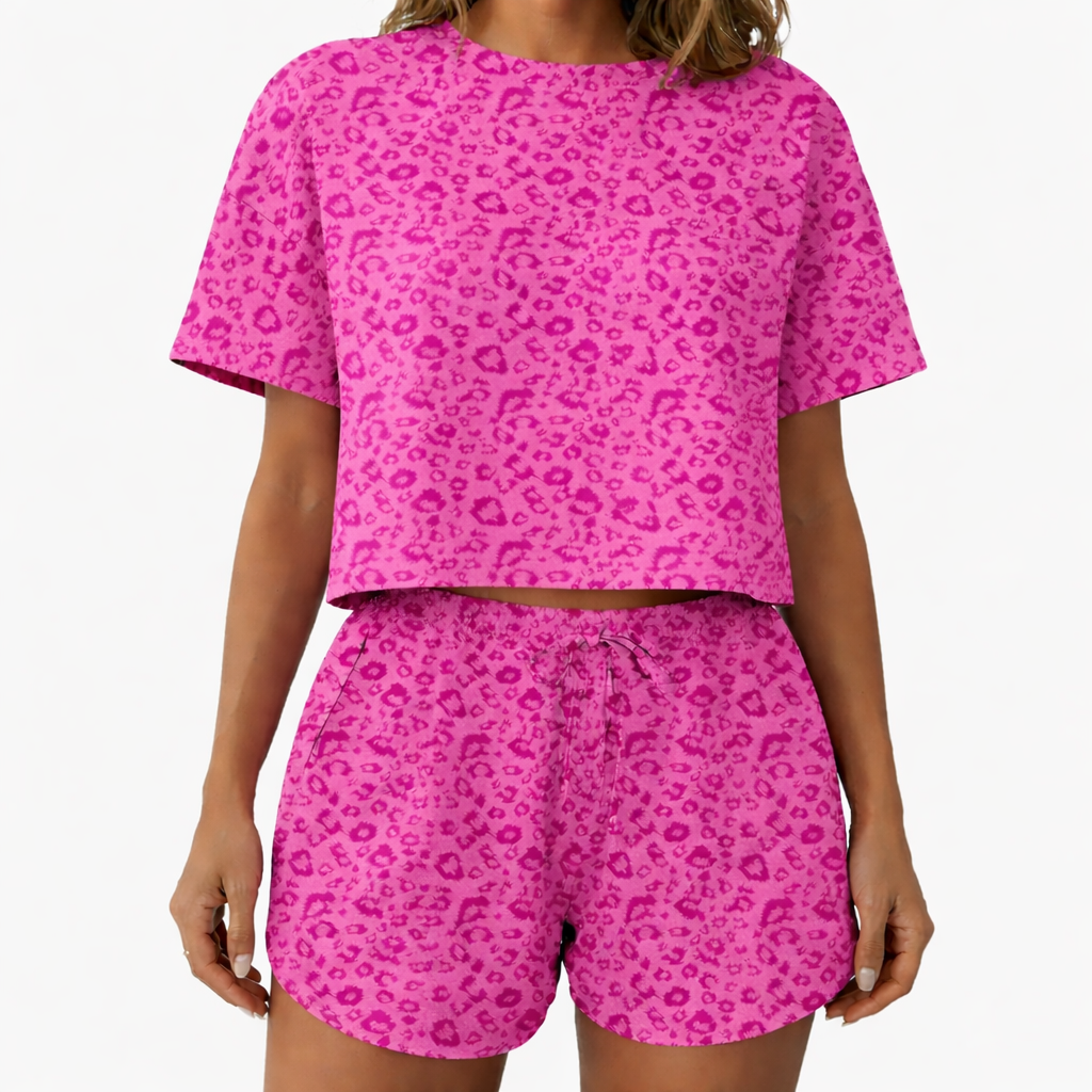 Amber - Trendy pink leopard short-set