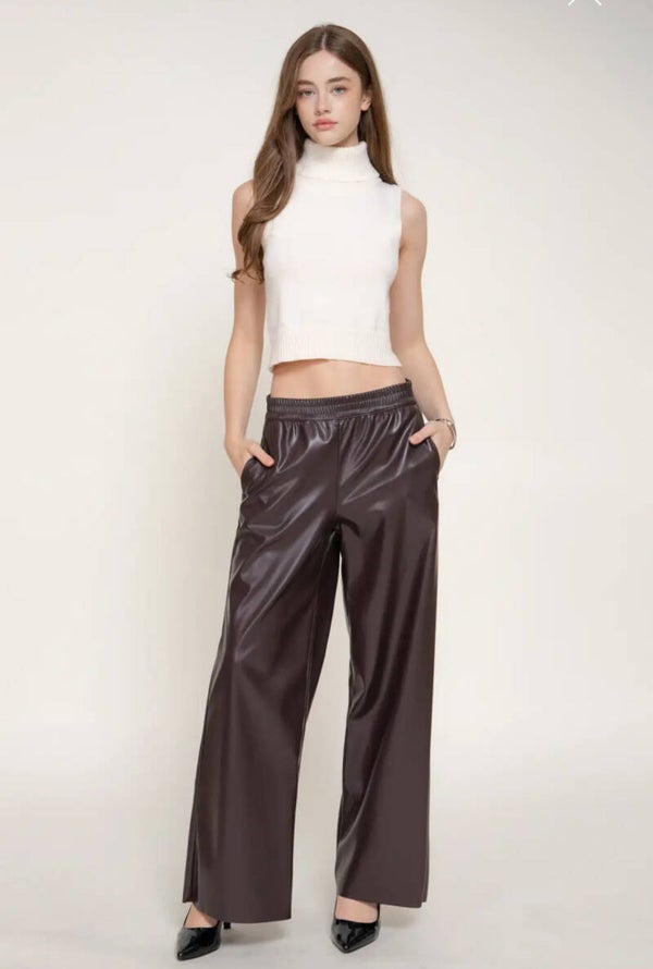 Anette - straight wide leather pants