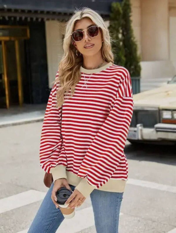 Anette-Easy Stripe Block Sweater (red)