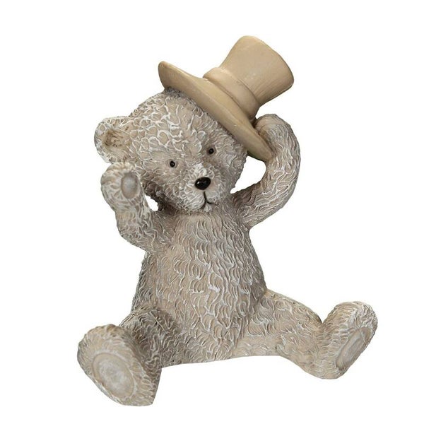 Decoratief Beeldje Beer met Hoed – Beige – Polyresin – Schattige Woondecoratie