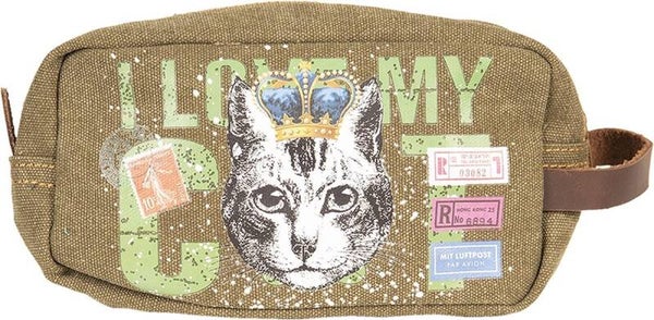Toilettas / Make-up tas / Pennenzak met Kat – Canvas – Compact & Praktisch