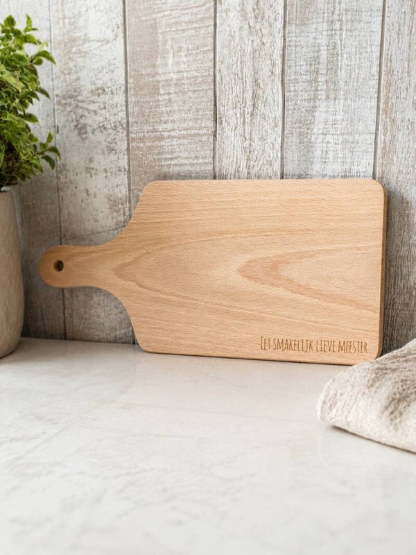 Houten Snijplank "Eet Smakelijk Lieve Meester"