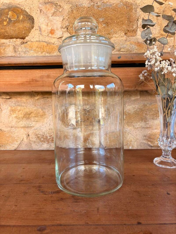 Grand pot d’apothicaire en verre avec couvercle