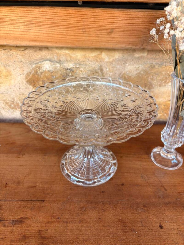 Compotier ancien en verre pressé