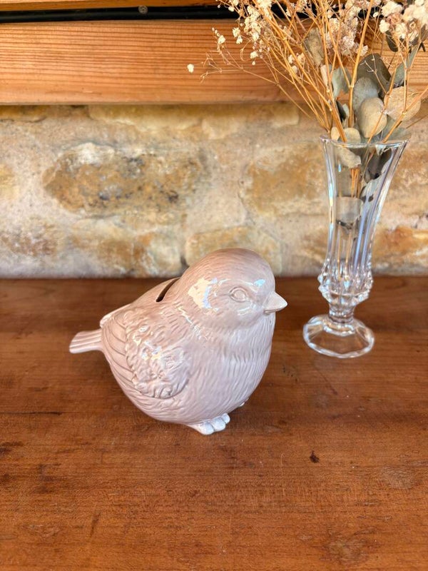Tirelire oiseau en céramique beige