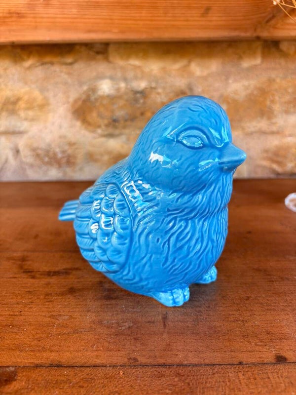 Tirelire oiseau en céramique bleue
