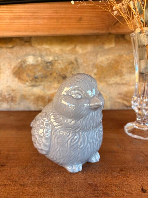 Tirelire oiseau en céramique grise