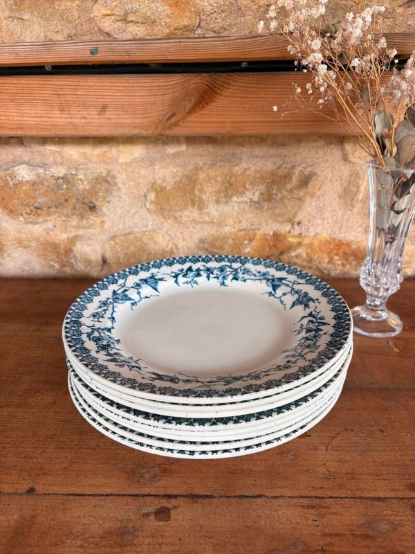 Lot de 8 assiettes anciennes en terre de fer – Choisy-le-Roi, modèle Lyonnais