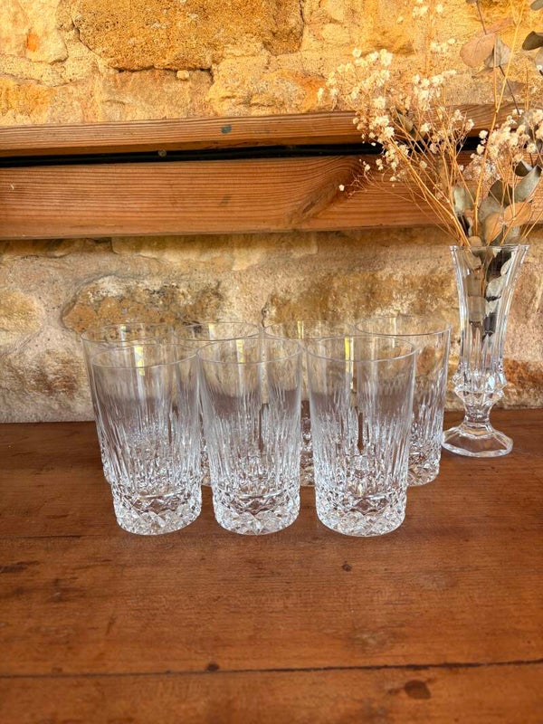 Lot de 7 verres à eau / orangeade en cristal taillé
