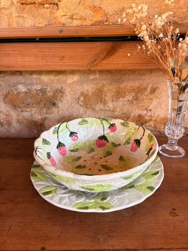 Coupe égouttoir & plat - fraises en céramique