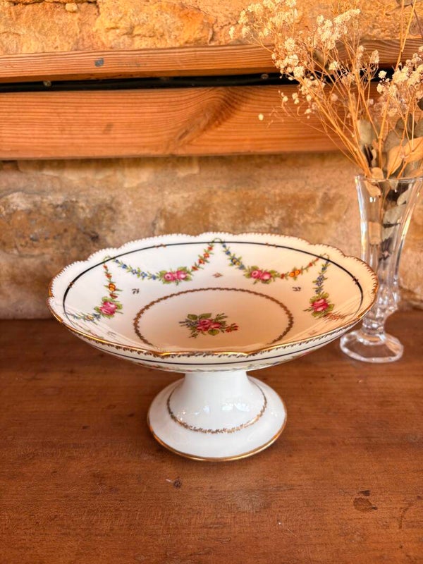 Compotier ancien en porcelaine fleurie